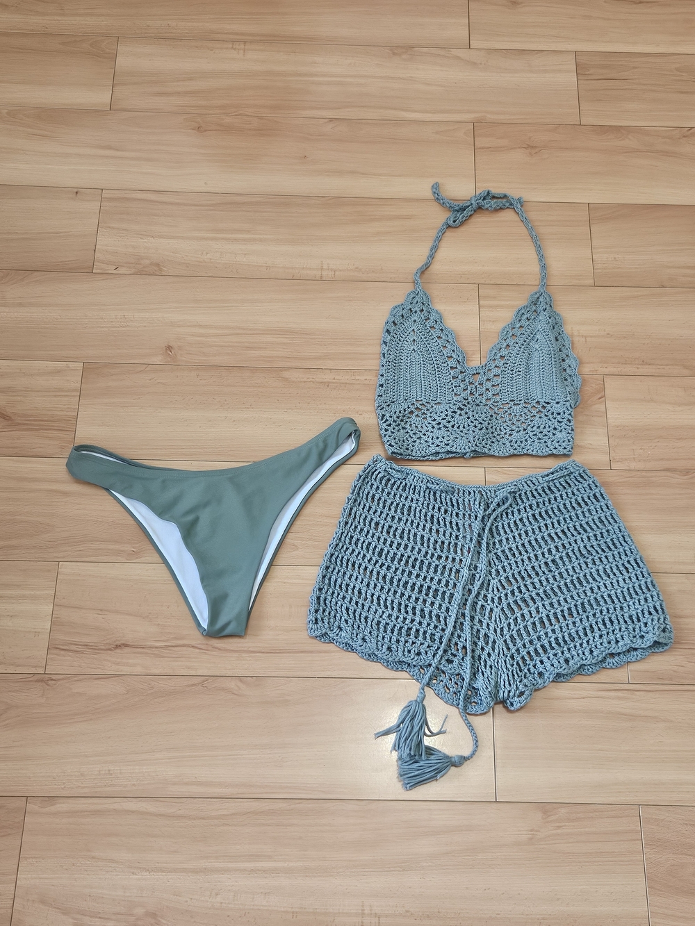 Cider Crochet Halter Bikini Set in Sage Blue
